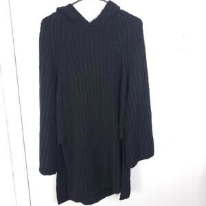 Moth Sweater Womens Small Hooded High Split Hem Casual Thick Knit Black